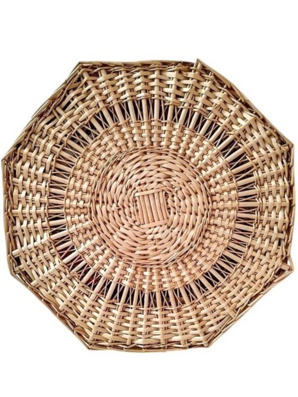 Vintage Octagon Shape Wicker Woven Lined Basket With Removable Lid